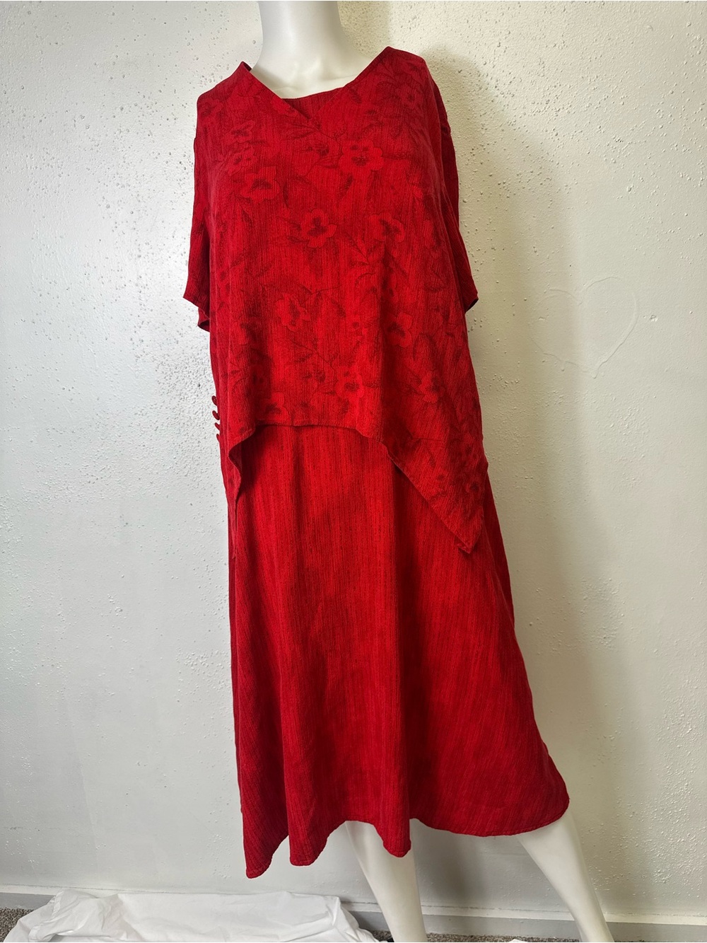 Red Textured Midi Skirt - Women's Elegant Red Skirt
